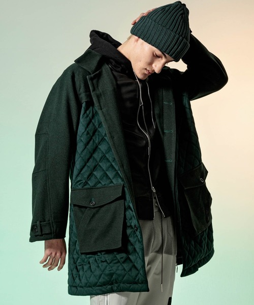 C DIEM（カルペディエム）の「C DIEM(カルペディエム)ステンカラーキルティングコンビコート（ステンカラーコート・メンズ・ブラック/グリーン・L/S/M）」の2枚目の写真