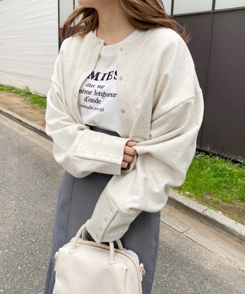 one after another NICE CLAUP（ワンアフターアナザーナイスクラップ）の「前後2WAYスナップボタンカットソーカーディガン（カーディガン/ボレロ・レディース・チャコールグレー/ブラック/ピンク/モカ/オートミール・FREE）」の4枚目の写真