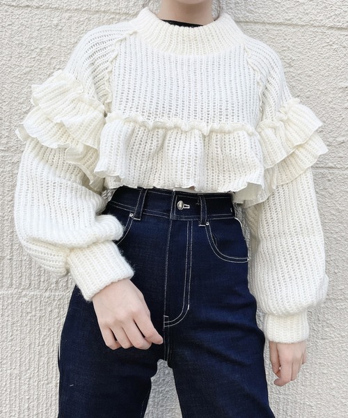lilLilly（リルリリー）の「フリルタートルニットトップス（ニット/セーター・レディース・ピンク/ブラック/アイボリー・FREE）」の7枚目の写真