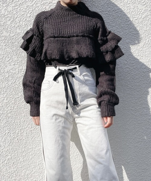 lilLilly（リルリリー）の「フリルタートルニットトップス（ニット/セーター・レディース・ピンク/ブラック/アイボリー・FREE）」の9枚目の写真