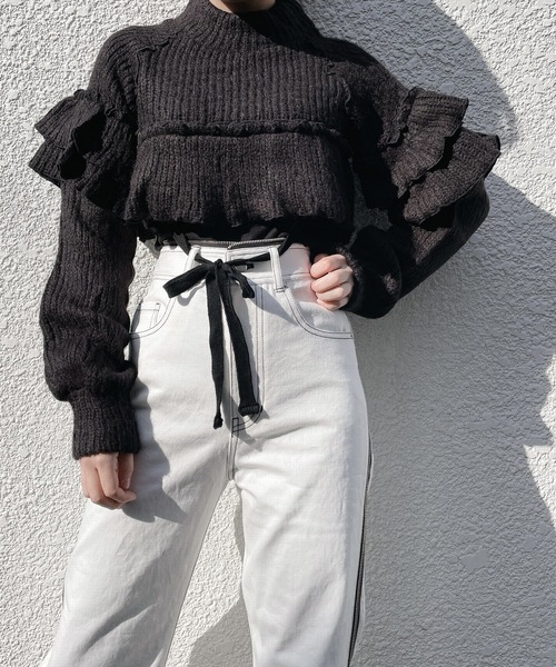 lilLilly（リルリリー）の「フリルタートルニットトップス（ニット/セーター・レディース・ピンク/ブラック/アイボリー・FREE）」の10枚目の写真