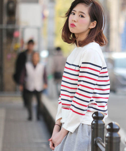 GIORDANO（ジョルダーノ）の「[GIORDANO]天竺ボーダー長袖Ｔシャツ（Tシャツ/カットソー・レディース・ブラック/グレー/ネイビー/ピンク・FREE）」の4枚目の写真