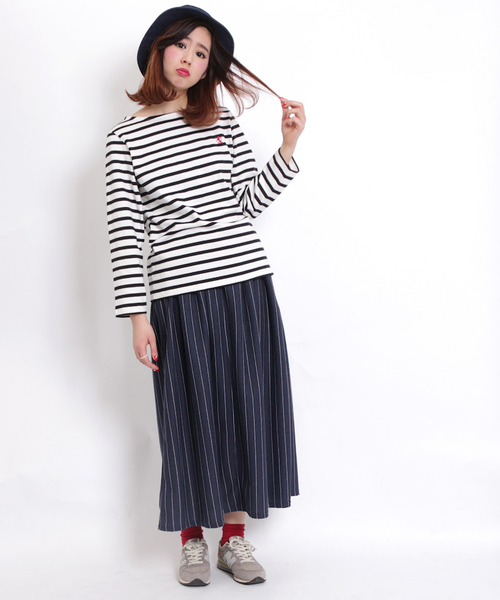 GIORDANO（ジョルダーノ）の「[GIORDANO]天竺ボーダー長袖Ｔシャツ（Tシャツ/カットソー・レディース・ブラック/グレー/ネイビー/ピンク・FREE）」の13枚目の写真