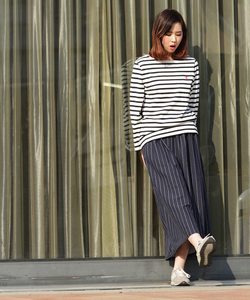 GIORDANO（ジョルダーノ）の「[GIORDANO]天竺ボーダー長袖Ｔシャツ（Tシャツ/カットソー・レディース・ブラック/グレー/ネイビー/ピンク・FREE）」の15枚目の写真