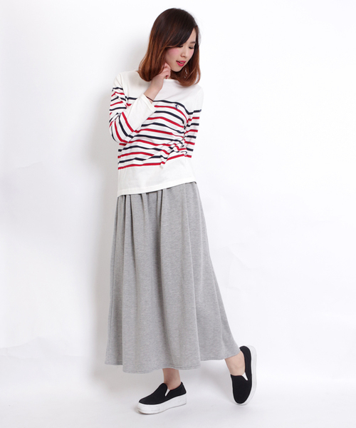 GIORDANO（ジョルダーノ）の「[GIORDANO]天竺ボーダー長袖Ｔシャツ（Tシャツ/カットソー・レディース・ブラック/グレー/ネイビー/ピンク・FREE）」の16枚目の写真