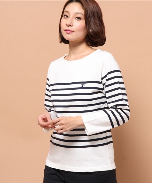 GIORDANO（ジョルダーノ）の「[GIORDANO]天竺ボーダー長袖Ｔシャツ（Tシャツ/カットソー・レディース・ブラック/グレー/ネイビー/ピンク・FREE）」の3枚目の写真