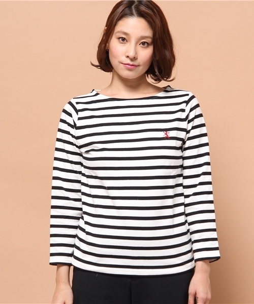 GIORDANO（ジョルダーノ）の「[GIORDANO]天竺ボーダー長袖Ｔシャツ（Tシャツ/カットソー・レディース・ブラック/グレー/ネイビー/ピンク・FREE）」の5枚目の写真