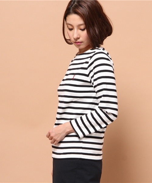 GIORDANO（ジョルダーノ）の「[GIORDANO]天竺ボーダー長袖Ｔシャツ（Tシャツ/カットソー・レディース・ブラック/グレー/ネイビー/ピンク・FREE）」の6枚目の写真