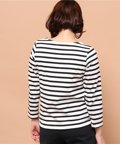 GIORDANO（ジョルダーノ）の「[GIORDANO]天竺ボーダー長袖Ｔシャツ（Tシャツ/カットソー・レディース・ブラック/グレー/ネイビー/ピンク・FREE）」の7枚目の写真