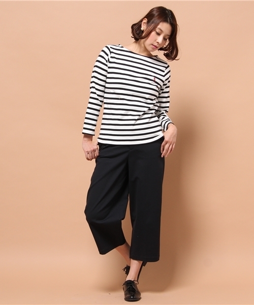 GIORDANO（ジョルダーノ）の「[GIORDANO]天竺ボーダー長袖Ｔシャツ（Tシャツ/カットソー・レディース・ブラック/グレー/ネイビー/ピンク・FREE）」の8枚目の写真