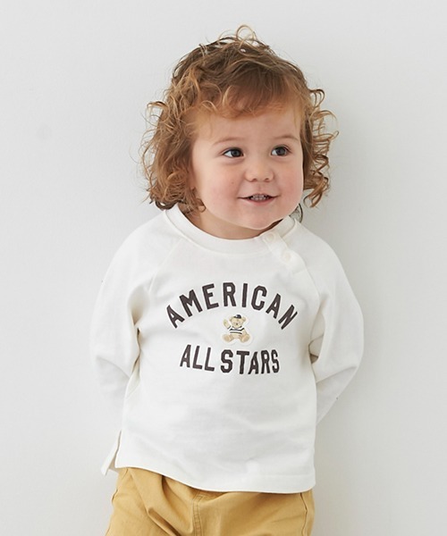 petit main(プティマイン)の「【リンク】ベアロゴ長袖Tシャツ(Tシャツ/カットソー・キッズ・アイボリー/ライトベージュ/ブルー・110cm/80cm/120cm/90cm/130cm/100cm)」の2枚目の写真