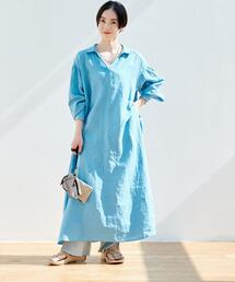 green label relaxing（グリーンレーベルリラクシング）の「【WEB限定】［XS /H148-155㎝］コルトレイクリネン スキッパー ワンピース（シャツワンピース）」