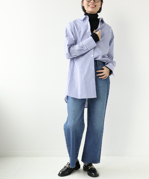 Simplicite（サンプリシテ）の「コットンストライプムジチュニックシャツ（シャツ/ブラウス・レディース・ホワイト/ブラック/パープル/ブルー・FREE）」の15枚目の写真