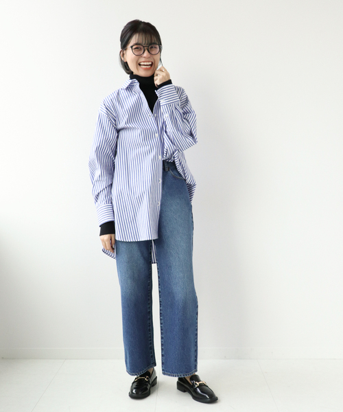 Simplicite（サンプリシテ）の「コットンストライプムジチュニックシャツ（シャツ/ブラウス・レディース・ホワイト/ブラック/パープル/ブルー・FREE）」の16枚目の写真