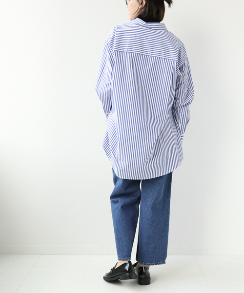 Simplicite（サンプリシテ）の「コットンストライプムジチュニックシャツ（シャツ/ブラウス・レディース・ホワイト/ブラック/パープル/ブルー・FREE）」の18枚目の写真