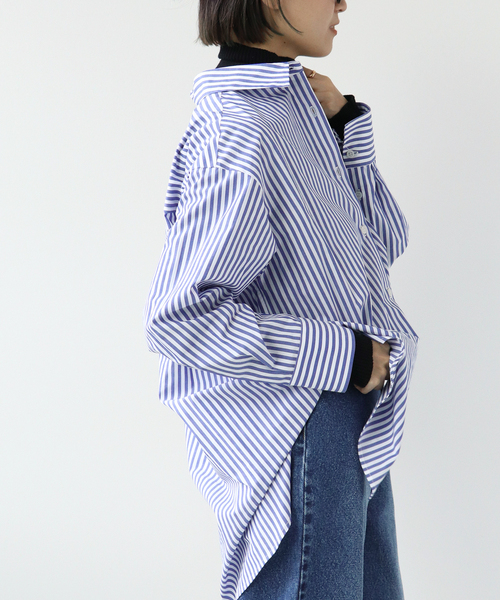 Simplicite（サンプリシテ）の「コットンストライプムジチュニックシャツ（シャツ/ブラウス・レディース・ホワイト/ブラック/パープル/ブルー・FREE）」の19枚目の写真