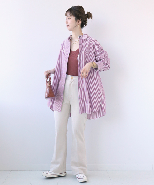 Simplicite（サンプリシテ）の「コットンストライプムジチュニックシャツ（シャツ/ブラウス・レディース・ホワイト/ブラック/パープル/ブルー・FREE）」の20枚目の写真