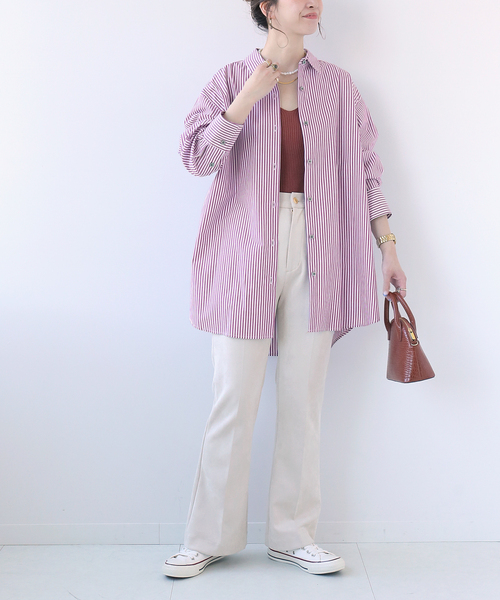 Simplicite（サンプリシテ）の「コットンストライプムジチュニックシャツ（シャツ/ブラウス・レディース・ホワイト/ブラック/パープル/ブルー・FREE）」の21枚目の写真