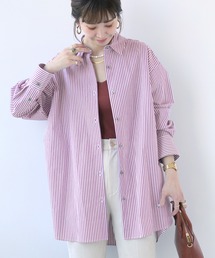 コットンストライプムジチュニックシャツ
