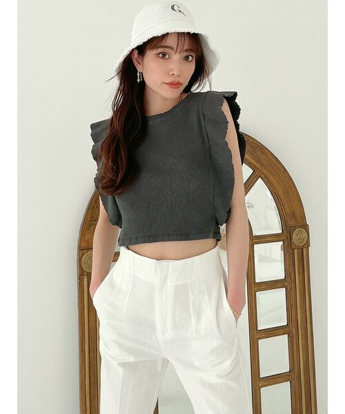 GYDA(ジェイダ)の「2WAYラッフルスリーブレステレコトップス(Tシャツ/カットソー・レディース・チャコールグレー/オフホワイト/ピンク・FREE)」の2枚目の写真