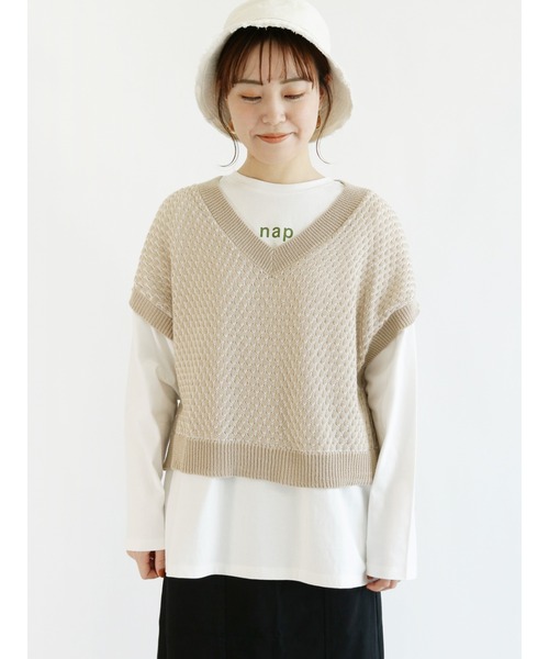 ehka sopo（エヘカソポ）の「丸柄編みニットベスト（ベスト・レディース・ブラック/ベージュ/イエロー/グリーン・ﾌﾘ-）」の2枚目の写真