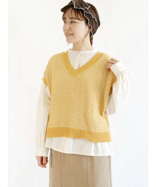 ehka sopo（エヘカソポ）の「丸柄編みニットベスト（ベスト・レディース・ブラック/ベージュ/イエロー/グリーン・ﾌﾘ-）」の4枚目の写真