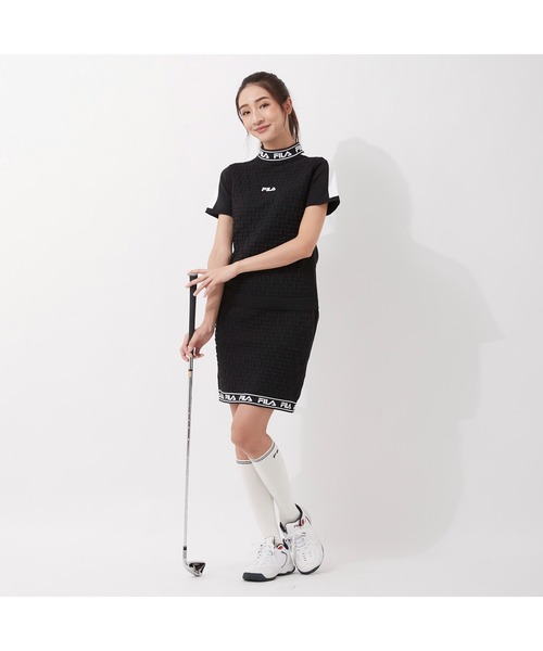 FILA GOLF(フィラゴルフ )の「FILA GOLF/フィラゴルフ 軽量ニット ロゴジャガード ハイウエストスカート ゴルフウェア(スカート・レディース・ホワイト/ブラック/ブルー/ライトピンク・LL/S/L/M)」の6枚目の写真