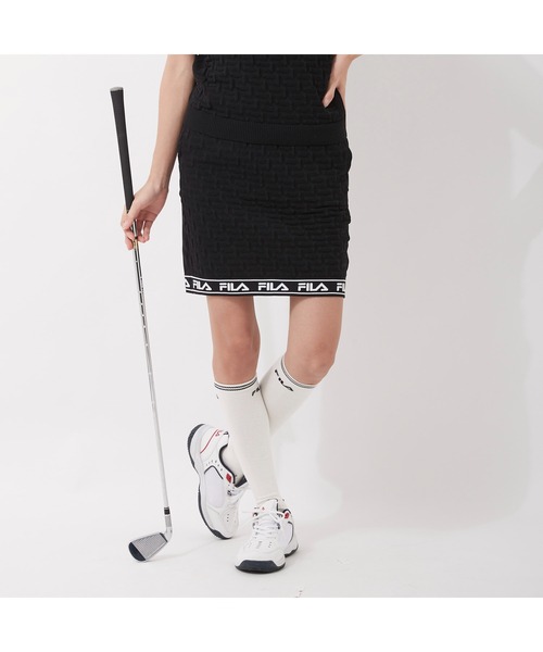 FILA GOLF(フィラゴルフ )の「FILA GOLF/フィラゴルフ 軽量ニット ロゴジャガード ハイウエストスカート ゴルフウェア(スカート・レディース・ホワイト/ブラック/ブルー/ライトピンク・LL/S/L/M)」の10枚目の写真