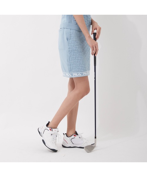 FILA GOLF(フィラゴルフ )の「FILA GOLF/フィラゴルフ 軽量ニット ロゴジャガード ハイウエストスカート ゴルフウェア(スカート・レディース・ホワイト/ブラック/ブルー/ライトピンク・LL/S/L/M)」の7枚目の写真