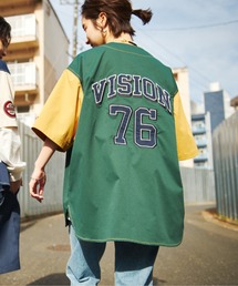 VISION STREET WEAR（ヴィジョンストリートウェア）の「VISION STREET WEAR/ヴィジョンストリートウエア オーバーサイズ カレッジロゴ ワッペン 刺繍 ベースボールシャツ（シャツ/ブラウス・メンズ）」