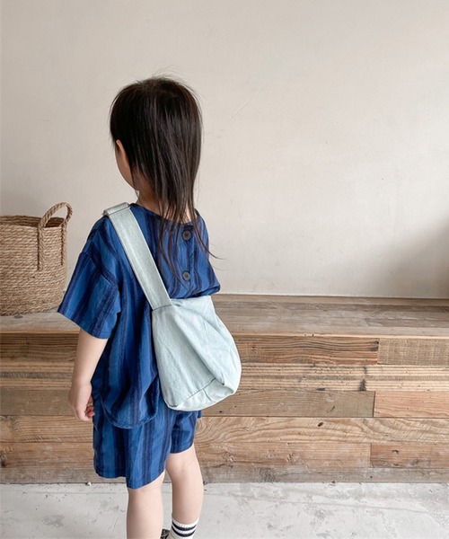 aimoha（アイモハ）の「aimoha-KIDS- 子供服　ストライプ柄半袖トップスハーフパンツセットアップ (SS)（セットアップ・キッズ・ネイビー/ブラウン・90/100/110/120/80/130）」の4枚目の写真