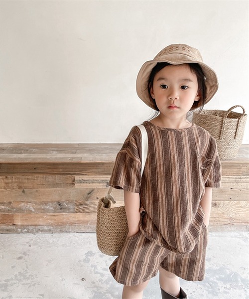 aimoha（アイモハ）の「aimoha-KIDS- 子供服　ストライプ柄半袖トップスハーフパンツセットアップ (SS)（セットアップ・キッズ・ネイビー/ブラウン・90/100/110/120/80/130）」の13枚目の写真