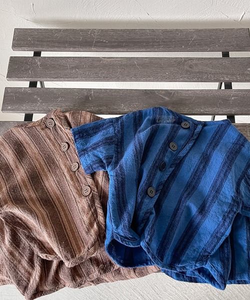 aimoha（アイモハ）の「aimoha-KIDS- 子供服　ストライプ柄半袖トップスハーフパンツセットアップ (SS)（セットアップ・キッズ・ネイビー/ブラウン・90/100/110/120/80/130）」の19枚目の写真