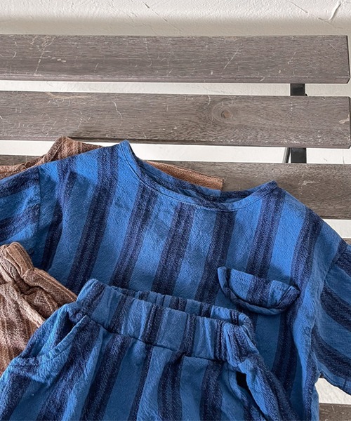 aimoha（アイモハ）の「aimoha-KIDS- 子供服　ストライプ柄半袖トップスハーフパンツセットアップ (SS)（セットアップ・キッズ・ネイビー/ブラウン・90/100/110/120/80/130）」の11枚目の写真