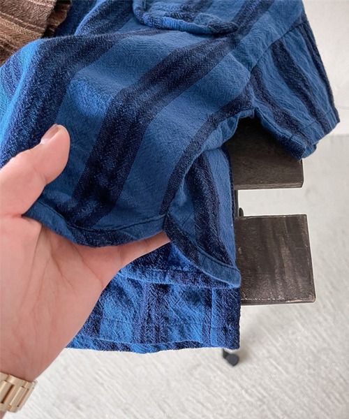 aimoha（アイモハ）の「aimoha-KIDS- 子供服　ストライプ柄半袖トップスハーフパンツセットアップ (SS)（セットアップ・キッズ・ネイビー/ブラウン・90/100/110/120/80/130）」の7枚目の写真