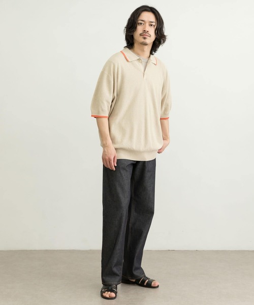 URBAN RESEARCH（アーバンリサーチ）の「URBAN RESEARCH iD　オーバーサイズニットポロシャツ（ポロシャツ・メンズ・ブラック/パープル/ライトベージュ・MEDIUM/LARGE）」の7枚目の写真