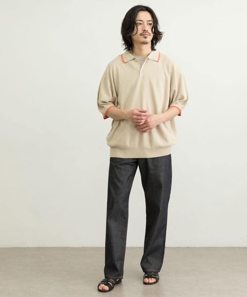 URBAN RESEARCH（アーバンリサーチ）の「URBAN RESEARCH iD　オーバーサイズニットポロシャツ（ポロシャツ・メンズ・ブラック/パープル/ライトベージュ・MEDIUM/LARGE）」の10枚目の写真