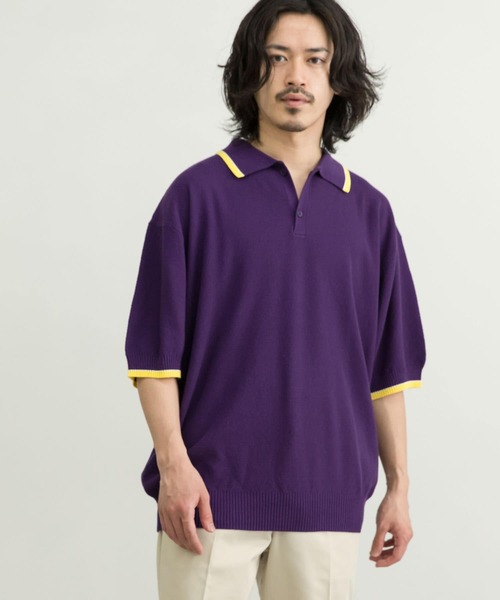URBAN RESEARCH（アーバンリサーチ）の「URBAN RESEARCH iD　オーバーサイズニットポロシャツ（ポロシャツ・メンズ・ブラック/パープル/ライトベージュ・MEDIUM/LARGE）」の17枚目の写真
