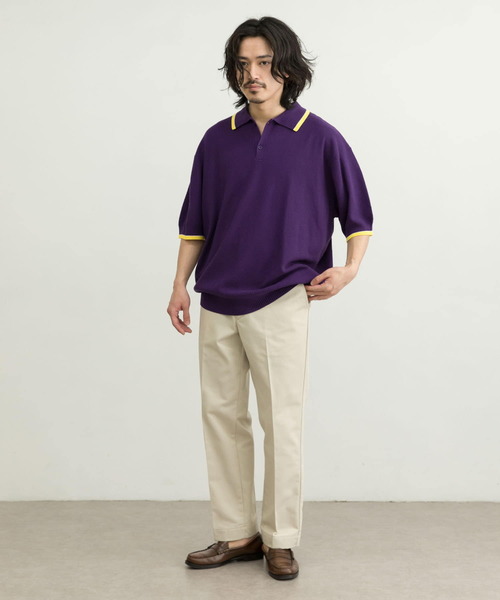 URBAN RESEARCH（アーバンリサーチ）の「URBAN RESEARCH iD　オーバーサイズニットポロシャツ（ポロシャツ・メンズ・ブラック/パープル/ライトベージュ・MEDIUM/LARGE）」の8枚目の写真