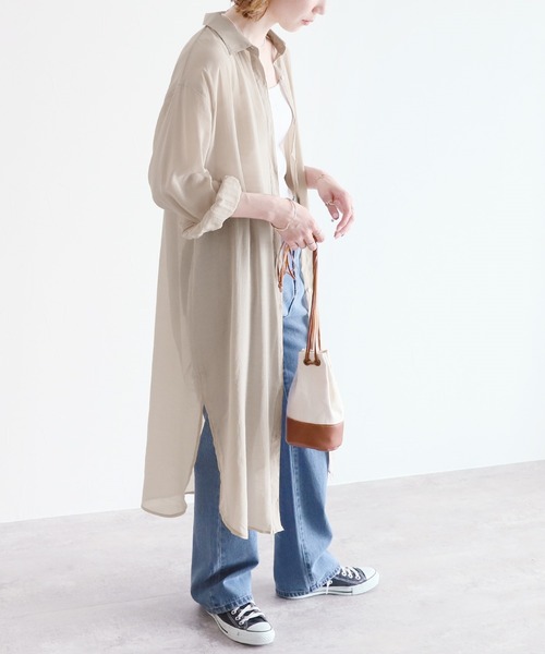 reca（レカ）の「シアーボイルシャツワンピース（シャツワンピース・レディース・ブラック/ベージュ/オフホワイト/オレンジ/グリーン/グレイッシュベージュ・MEDIUM）」の4枚目の写真