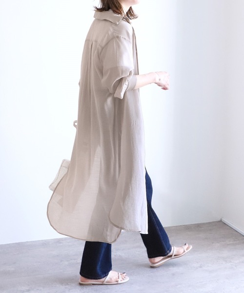 reca（レカ）の「シアーボイルシャツワンピース（シャツワンピース・レディース・ブラック/ベージュ/オフホワイト/オレンジ/グリーン/グレイッシュベージュ・MEDIUM）」の5枚目の写真