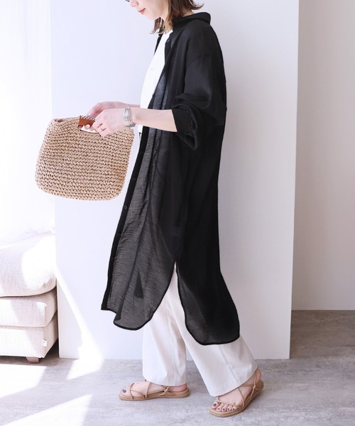 reca（レカ）の「シアーボイルシャツワンピース（シャツワンピース・レディース・ブラック/ベージュ/オフホワイト/オレンジ/グリーン/グレイッシュベージュ・MEDIUM）」の3枚目の写真