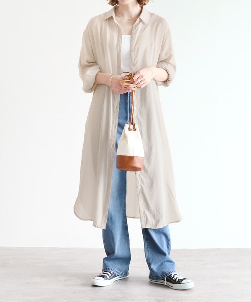 reca（レカ）の「シアーボイルシャツワンピース（シャツワンピース・レディース・ブラック/ベージュ/オフホワイト/オレンジ/グリーン/グレイッシュベージュ・MEDIUM）」の15枚目の写真