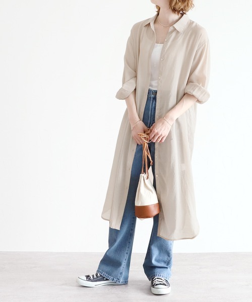 reca（レカ）の「シアーボイルシャツワンピース（シャツワンピース・レディース・ブラック/ベージュ/オフホワイト/オレンジ/グリーン/グレイッシュベージュ・MEDIUM）」の18枚目の写真