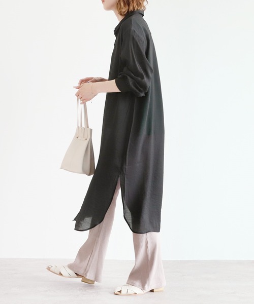 reca（レカ）の「シアーボイルシャツワンピース（シャツワンピース・レディース・ブラック/ベージュ/オフホワイト/オレンジ/グリーン/グレイッシュベージュ・MEDIUM）」の11枚目の写真