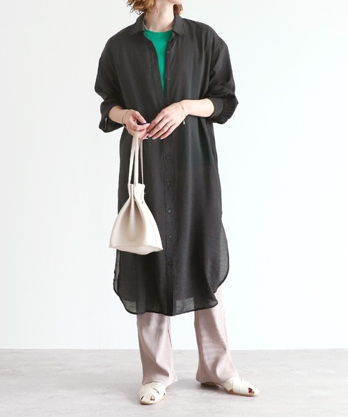 reca（レカ）の「シアーボイルシャツワンピース（シャツワンピース・レディース・ブラック/ベージュ/オフホワイト/オレンジ/グリーン/グレイッシュベージュ・MEDIUM）」の12枚目の写真