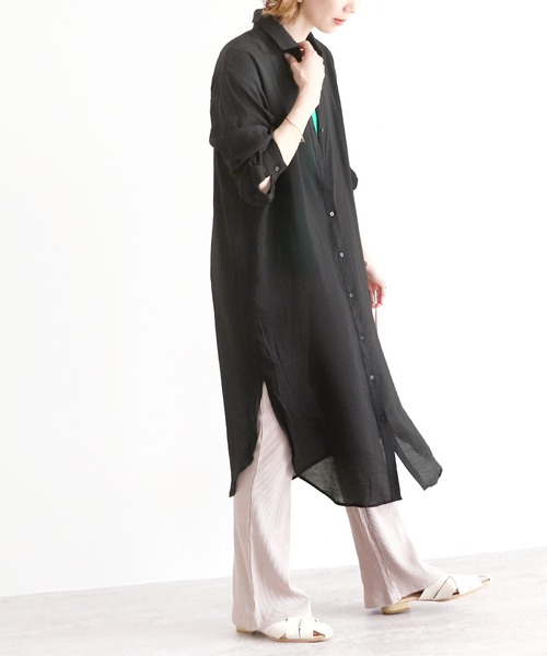 reca（レカ）の「シアーボイルシャツワンピース（シャツワンピース・レディース・ブラック/ベージュ/オフホワイト/オレンジ/グリーン/グレイッシュベージュ・MEDIUM）」の13枚目の写真