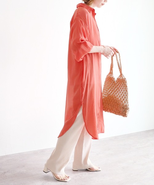 reca（レカ）の「シアーボイルシャツワンピース（シャツワンピース・レディース・ブラック/ベージュ/オフホワイト/オレンジ/グリーン/グレイッシュベージュ・MEDIUM）」の19枚目の写真