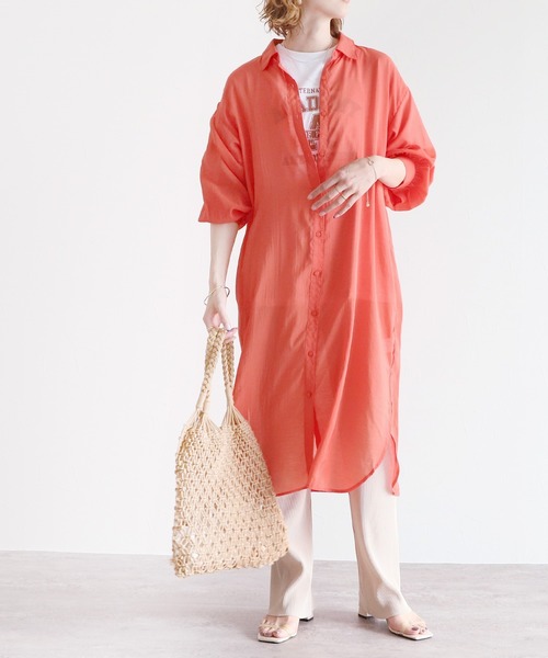 reca（レカ）の「シアーボイルシャツワンピース（シャツワンピース・レディース・ブラック/ベージュ/オフホワイト/オレンジ/グリーン/グレイッシュベージュ・MEDIUM）」の20枚目の写真