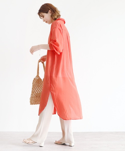 reca（レカ）の「シアーボイルシャツワンピース（シャツワンピース・レディース・ブラック/ベージュ/オフホワイト/オレンジ/グリーン/グレイッシュベージュ・MEDIUM）」の22枚目の写真